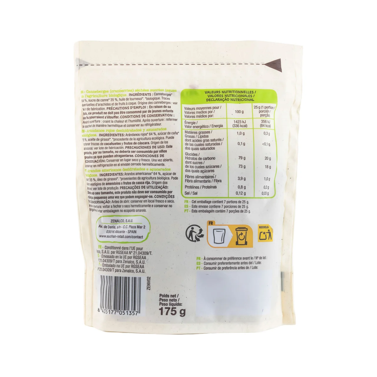 PRODUCTO ALCAMPO Bio Arándanos rojos deshidratados y azucarados ecológicos 175 g