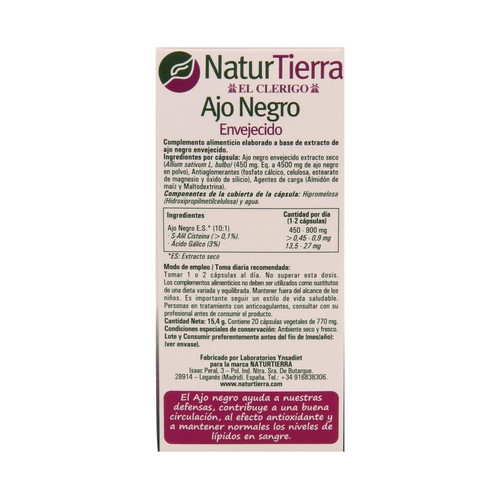 NATURTIERRA Complemento alimenticio a base de ajo negro envejecido NATURTIERRA 20 uds