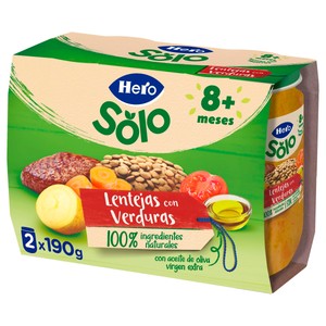 Imagen de HERO Solo Tarrito de lentejas con verduritas (textura con trocitos), a partir de 8 meses 2 x 190 g.