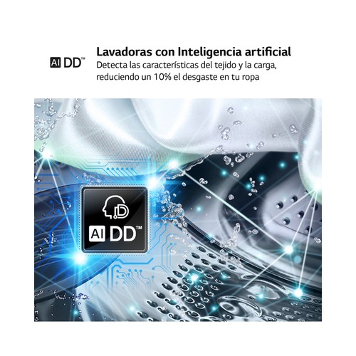 Lavadora LG F4WR5009A6M 9KG, clasificación energética: A, 1400RPM, H: 85cm, A: 60cm, F: 56,5cm.