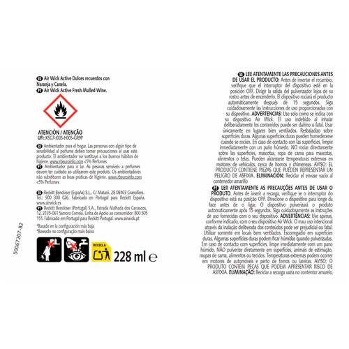 AIR WICK Recambio de ambientador con aroma a naranja y canela 228ml