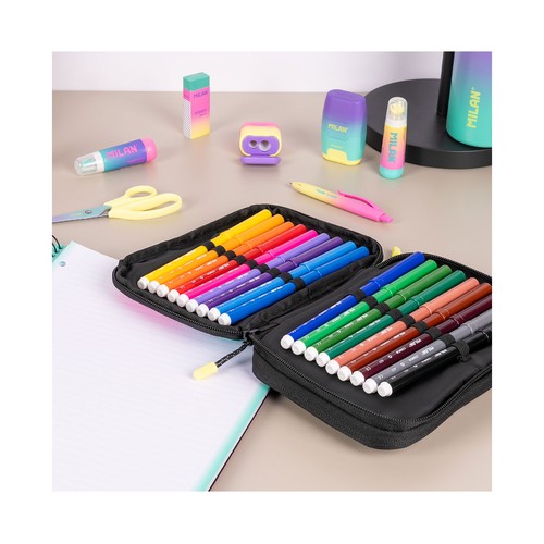 Estuche Plumier 2 pisos con contenido colección Sunset color turquesa. MILAN