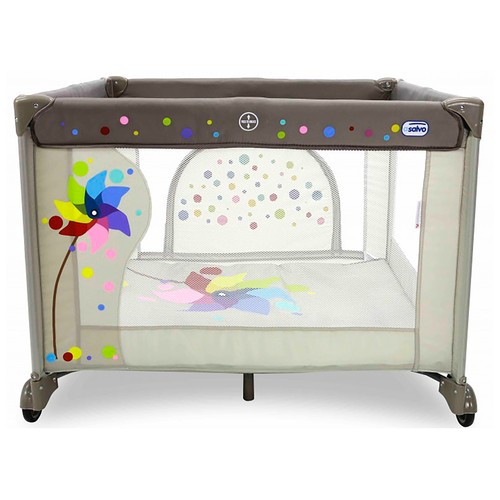 Parque cuadrado con diseño molinillo, color beige, 97x77x97cm, ASALVO.