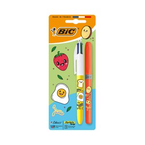 Imagen de Bolígrafo de 4 colores en uno + marcador fluorescente, diseño de dibujos de comida, BIC.