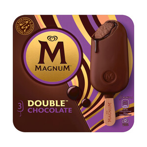 MAGNUM Helado de chocolate con una capa de chocolate recubierto de chocolate con leche MAGNUM Double 3 x 85 ml.