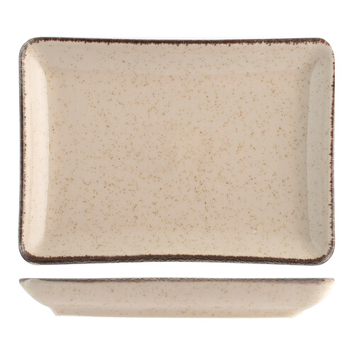 Plato rectangular fabricado en porcelana, color beige, 13 cm, Pearl PENGO.