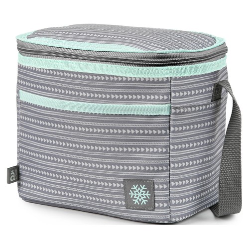 Bolsa porta alimentos color gris con ribete azul y asa bandolera, ACTUEL.