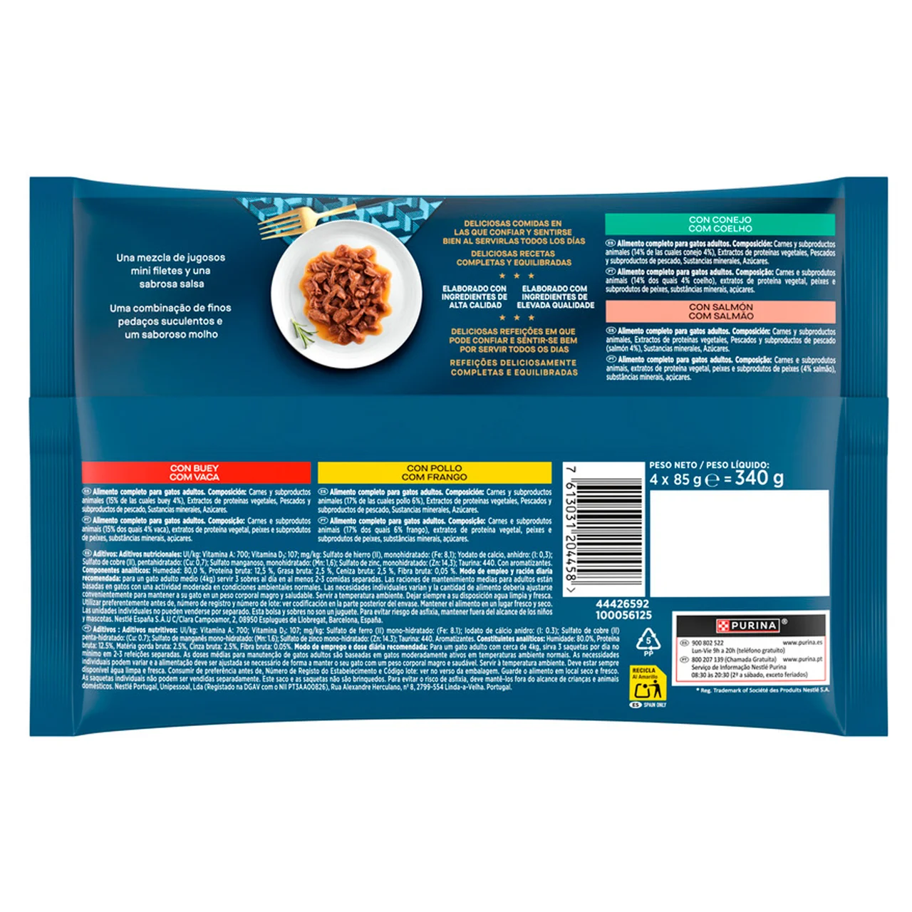 Perle Comida para gatos adultos láminas de buey y pollo 4 uds. 85 g.