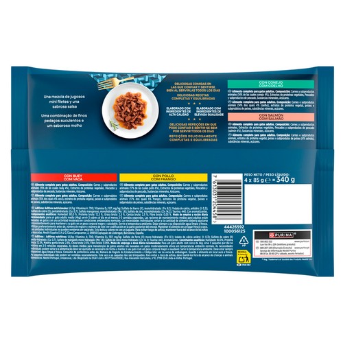 PURINA GOURMET Perle Comida para gatos adultos láminas de buey y pollo 4 uds. 85 g.