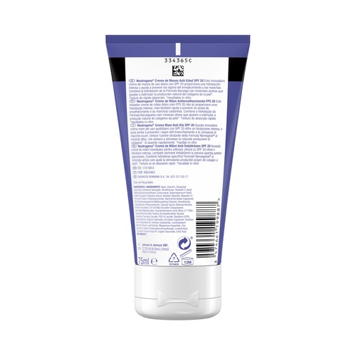 NEUTRÓGENA Crema de manos fórmula noruega, con FPS 20 y que ayuda a recuperar la elasticidad de la piel 75 ml.