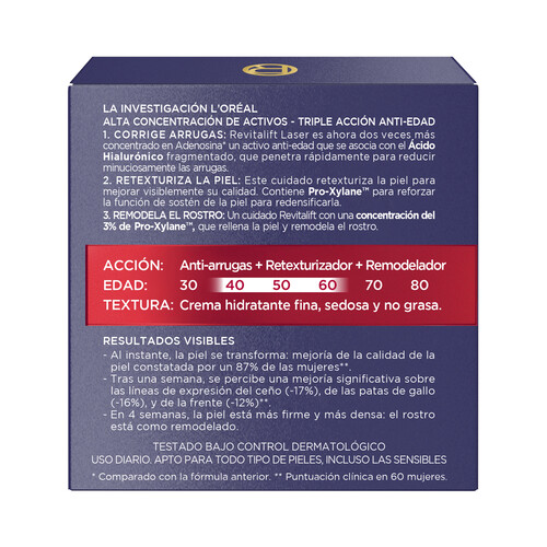 L´ORÉAL PARIS Crema de día antiedad intensiva con Proxylane L'ORÉAL PARIS Revitalift Láser 50 ml.