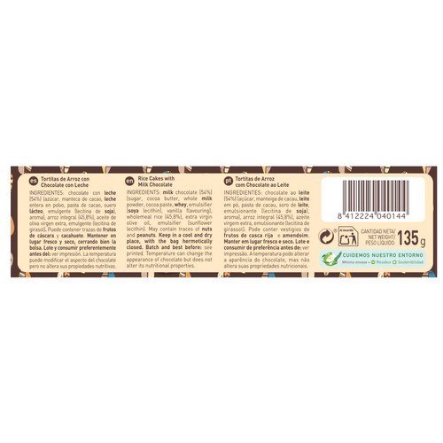 DIAT RADISSON Tortitas de arroz con chocolate, sin gluten 135 g.
