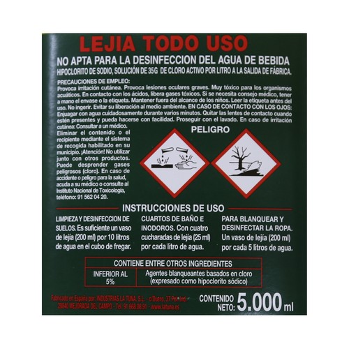 LOS NIETOS Lejia normal con tapón de seguridad garrafa de 5 l.