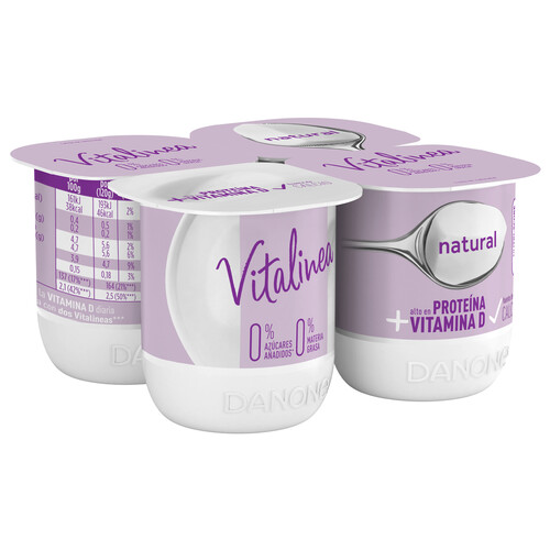VITALINEA Yogur desnatado 0% materia grasa, natural  de Danone 4 x 120 g.