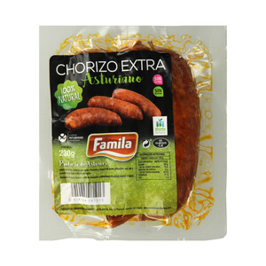 Imagen de FAMILIA Chorizo ahumado Asturiano de categoria extra FAMILIA 230 g.
