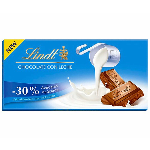 LINDT Chocolate con leche 30% menos azúcar LINDT tableta 100 g.