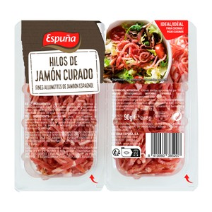 ESPUÑA Jamón curado cortado en hilos y elaborado sin gluten ESPUÑA 2 x 50 g.