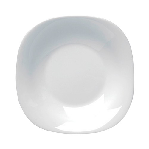 Plato hondo cuadrado de vidrio opal color blanco, 23cm., Para BORMIOLI.