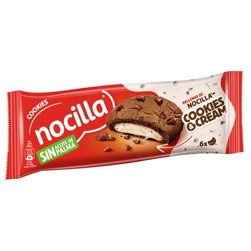NOCILLA Galletas cookies rellenas de crema de cacao y leche 6 uds, 120 g.