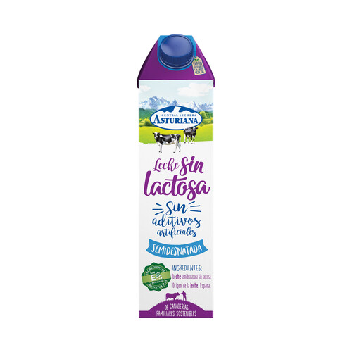 Leche de vaca semidesnatada sin lactosa, de origen español CENTRAL LECHERA ASTURIANA 1 l.