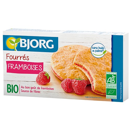 Galletas ecológicas rellenas de frambuesa BJORG, 225 g.