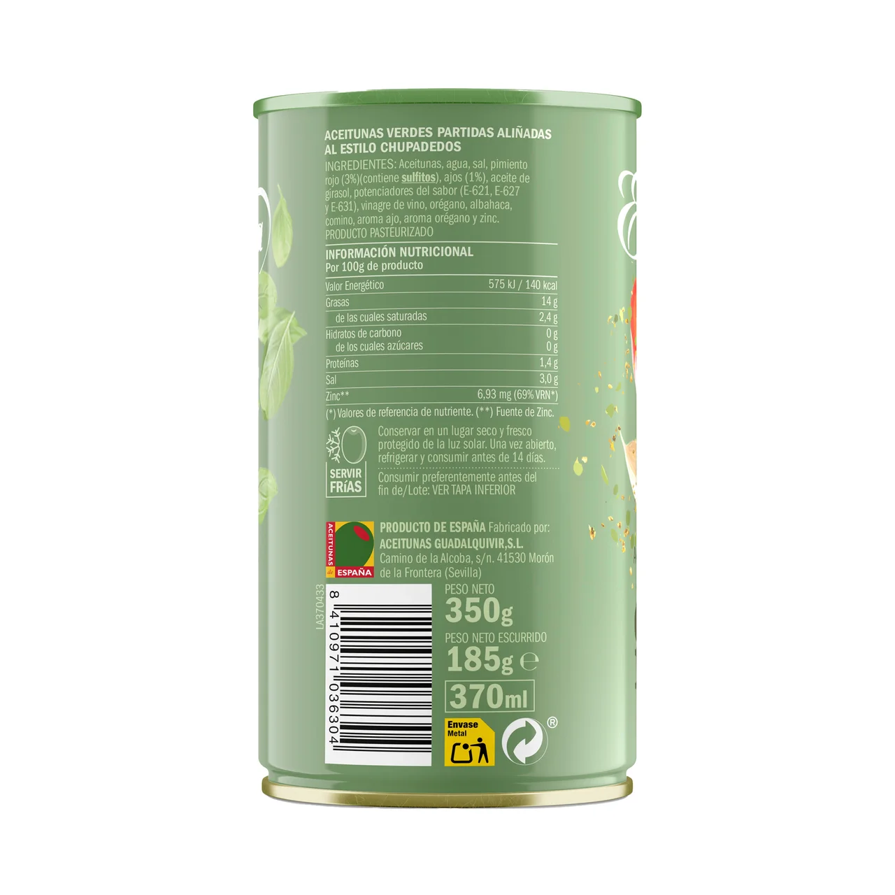 Aceituna lata aliño chupadedos 185g