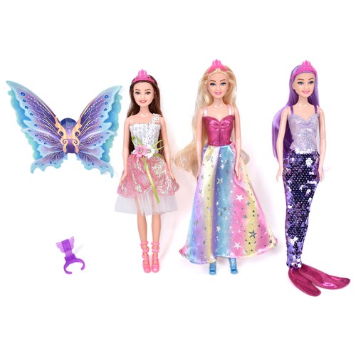 Conjunto 3 Muñecas Magic Story Fantasía Hada, Sirena y Princesa +3 Años ONE, TWO FUN