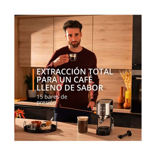 Cafetera espresso manual KRUPS XP4418, presión 15 bar, vaporizador,