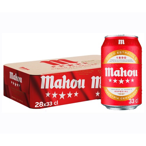 Cervezas MAHOU 5 ESTRELLAS pack 28 latas x 33 cl.