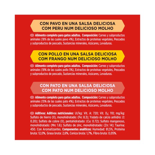 PURINA GOURMET Comida para gatos adultos a base de pato, pollo y pavo 6 uds. 50 g.
