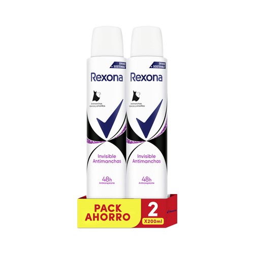 REXONA Invisible B&W Desodorante en spray para mujer antitranspirante hasta 48 horas 2 x 200 ml.
