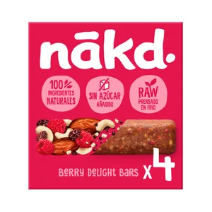 NÁKD Barritas de fruta y frutos secos con frambuesa, 100 % ingredientes naturales y sin azúcares añadidos 4 uds. x 35 g.