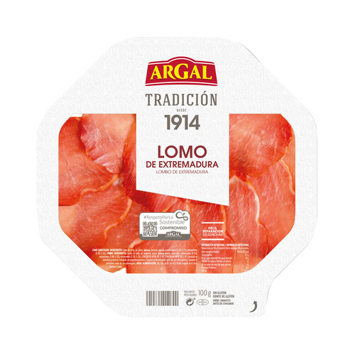 Lomo embuchado de origen extremeño, cortado en lonchas ARGAL Tradición 100 g.