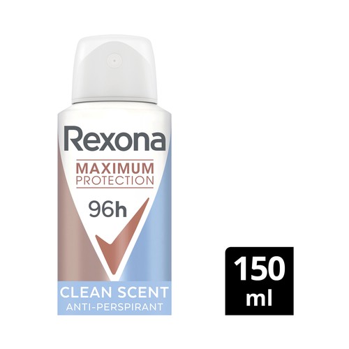 REXONA Maximum protection Desodorante en spray para mujer antitranspirante hasta 96 horas 150 ml.