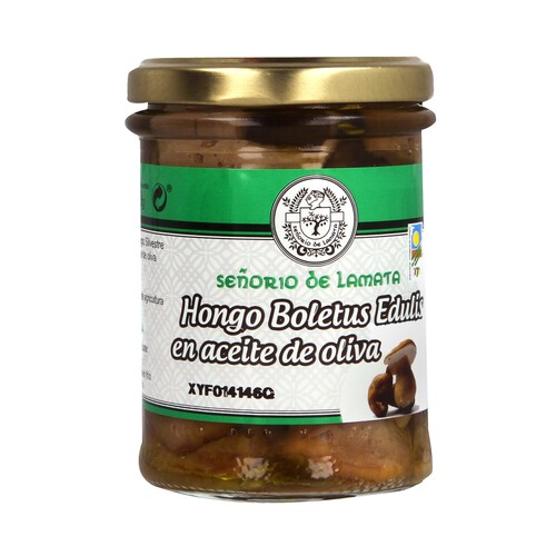 Hongo Boletus Edulis en aceite de oliva ecológicos SEÑORIO DE LAMATA frasco de 140 g.
