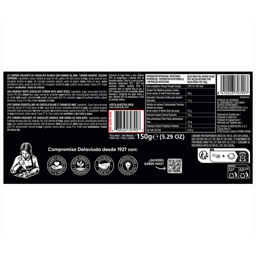 DELAVIUDA Turrón de chocolate blanco 150 g.