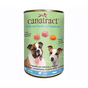 Alimentación en lata para perro pollo cordero, zanahoria 400 g.