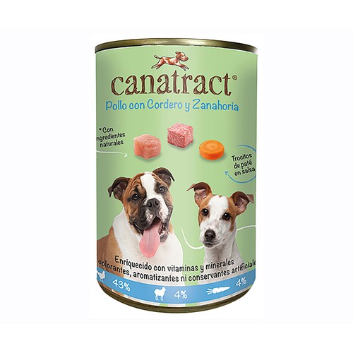 CANATRACT Alimentación en lata para perro pollo cordero, zanahoria 400 g.