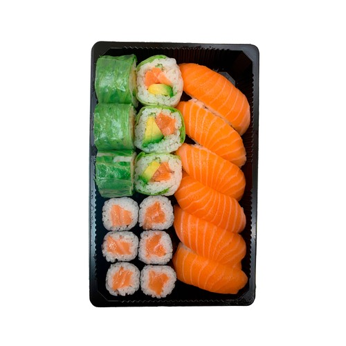 Bandeja 6 sushi salmón, 6 maki salmón y 6 cristal salmón SUSHI GOURMET 18 uds.