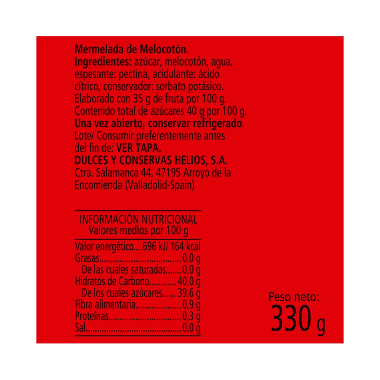 Mermelada de melocotón 330 g.