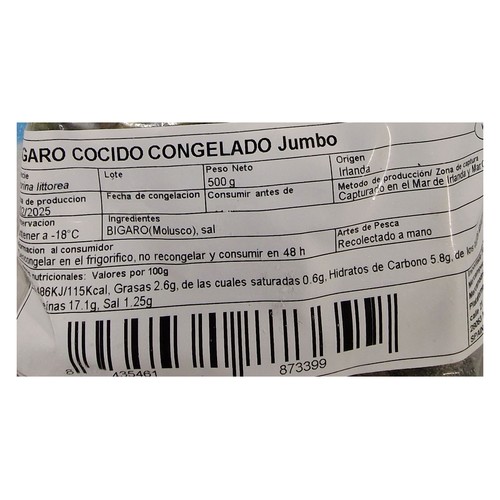 MERCAIMPEX Bigaro cocido envasado congelado 500 g.