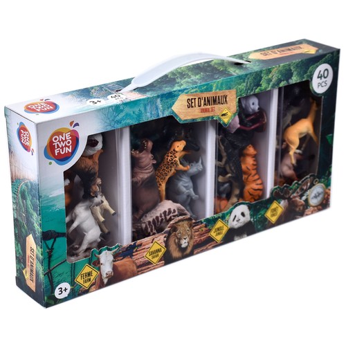 Set Premium 40 Animales Granja, Sabana, Jungla y Bosque +3 Años ONE, TWO FUN