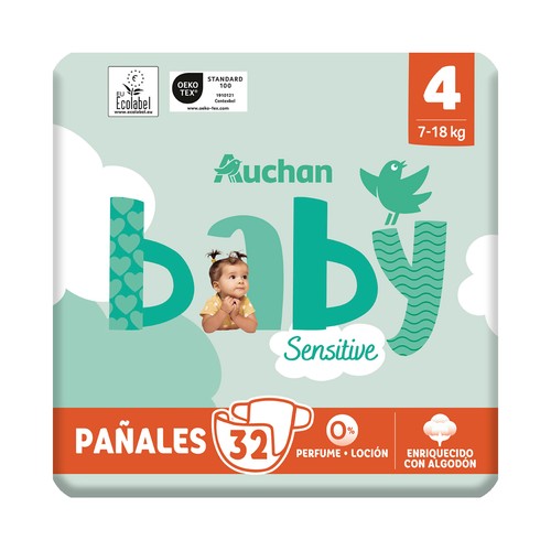 PRODUCTO ALCAMPO Baby sensitive Pañales talla 4 (7-18 kg) 32 uds.