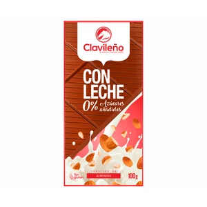 CLAVILEÑO Chocolate con leche y almendras sin azúcares añadidos 100 g.
