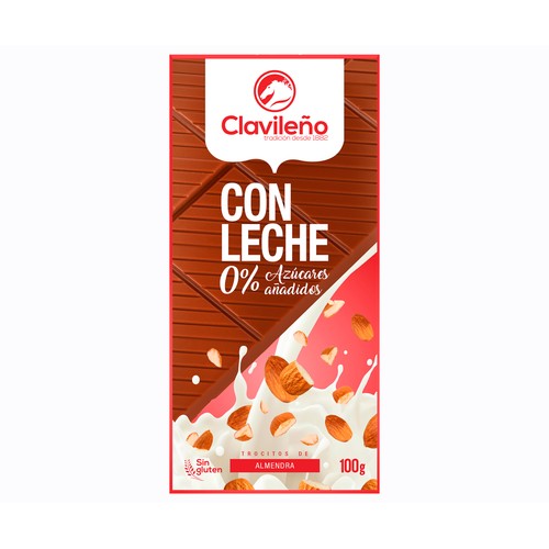 CLAVILEÑO Chocolate con leche y almendras sin azúcares añadidos 100 g.