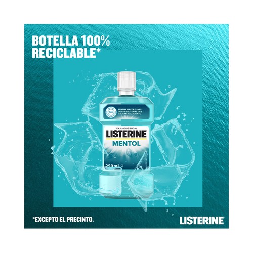 LISTERINE Enjuague bucal de uso diario con sabor mentol 250 ml.