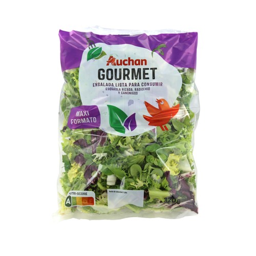ALCAMPO Ensalada gourmet de escarola rizada, radicchio y canónigos bolsa de 320 g Producto Alcampo.