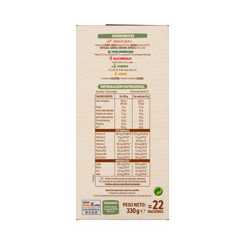 NESTLÉ Papilla de 8 cereales y frutas, a partir de 8 meses 330 g.