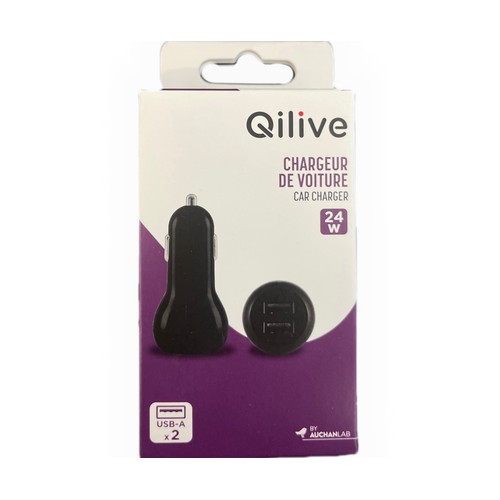 Cargador para el coche 24W 2x USB-A, QILIVE.