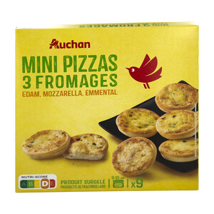 Imagen de AUCHAN Mini pizzas congeladas 3 quesos (Edam, Mozzarella y Emmental) 270 g. Producto Alcampo